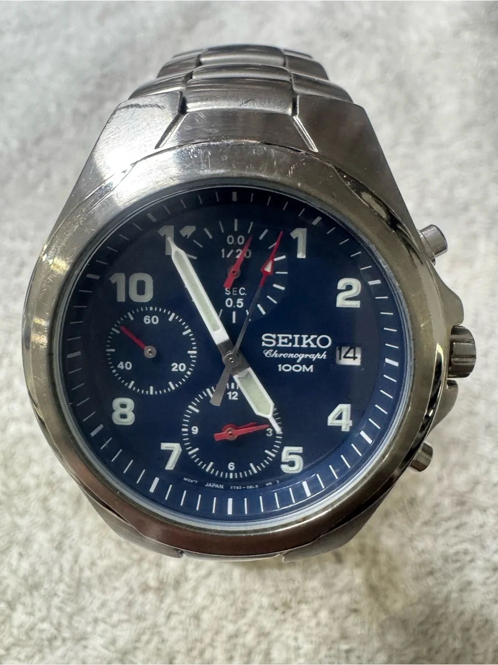 Seiko Men's Chronograph Watch - Blue Dial, Silver Bracelet